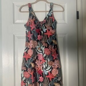 Tommy Bahama Coral and Black Tropical Midi Dress